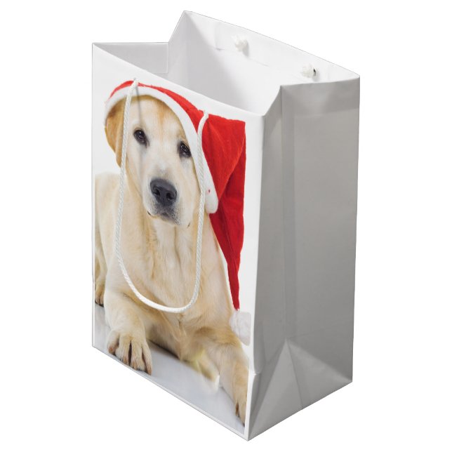 Labrador Retriever Santa Medium Geschenktasche Mittlere Geschenktüte (Vorderseite Schrägansicht)