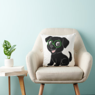 Labrador Retriever Schwarz Cartoon mit Brille Kissen