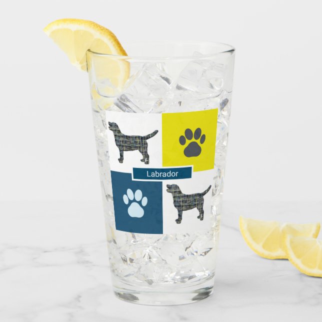 Labrador Retriever Silhouette Dog & Paw Y&B Grid Glas (Vorderseite Ice)