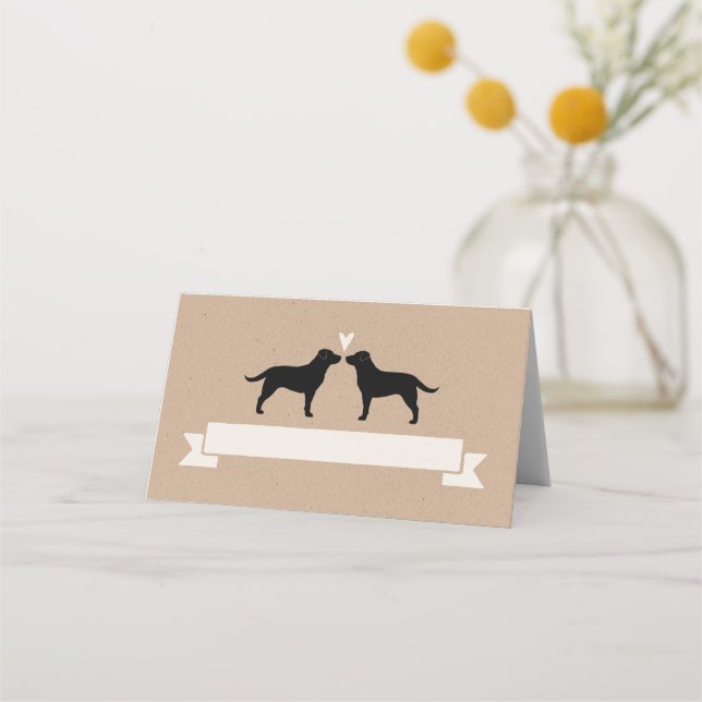 Labrador Retriever Silhouetten Hochzeit Platzkarte (Vorderseite)