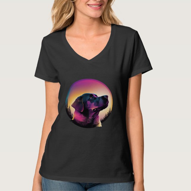 Labrador Retriever Synthwave 80s Retrowave Aesthet T-Shirt (Vorderseite)