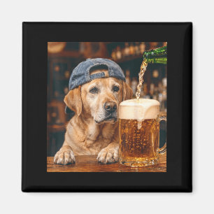 Labrador Retriever trinkt Bier Lustiges Hunde-Meme Magnet