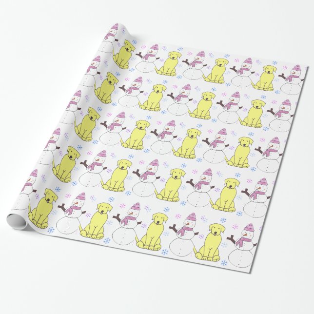 Labrador retriever und Schneemann Geschenkpapier (Ungerollt)