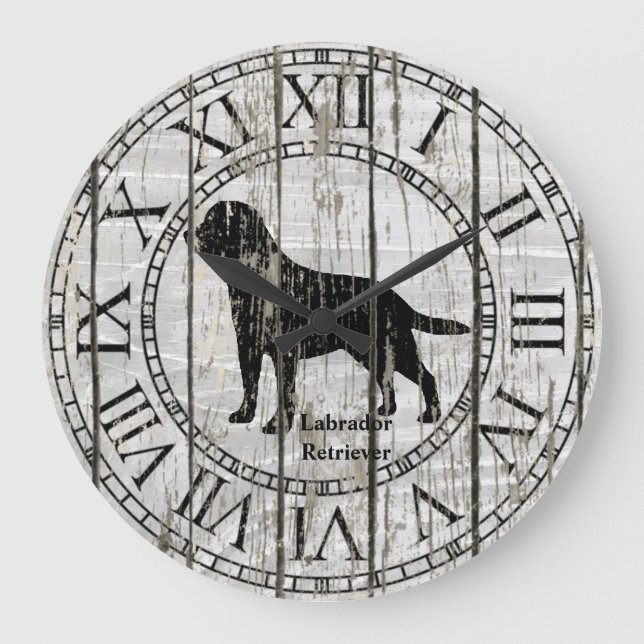 Labrador Retriever Weathered Wood Große Wanduhr (Vorderseite)