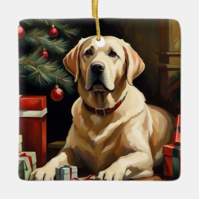 Labrador Retriever Weihnachten Keramikornament (Vorderseite)