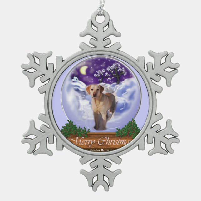 Labrador Retriever Weihnachten Schneeflocken Zinn-Ornament (Vorderseite)