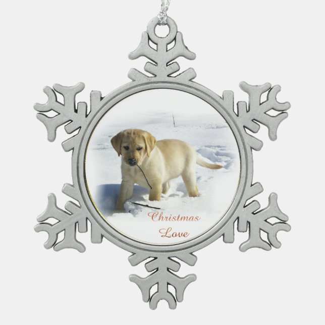 Labrador Retriever Weihnachten Schneeflocken Zinn-Ornament (Vorderseite)
