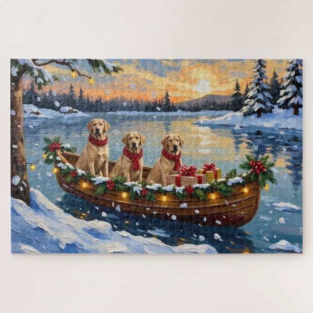 Labrador Retriever Weihnachtsboot Urlaub Puzzle (Horizontal)