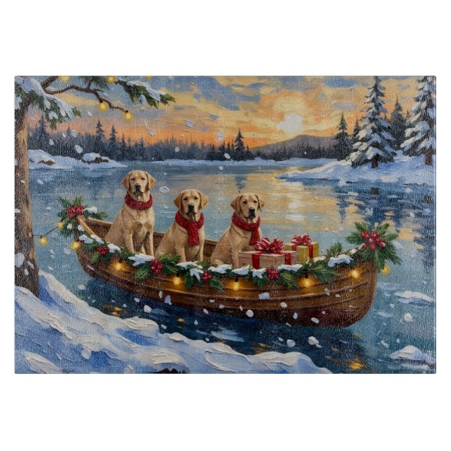 Labrador Retriever Weihnachtsboot Urlaub Schneidebrett (Vorderseite)