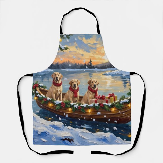 Labrador Retriever Weihnachtsboot Urlaub Schürze (Vorderseite)