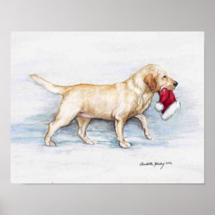 Labrador Retriever Weihnachtsmannmütze drucken Poster