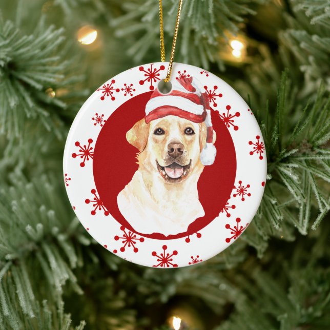 Labrador Retriever Weihnachtsmannmütze Red Snowfla Keramik Ornament (Baum)