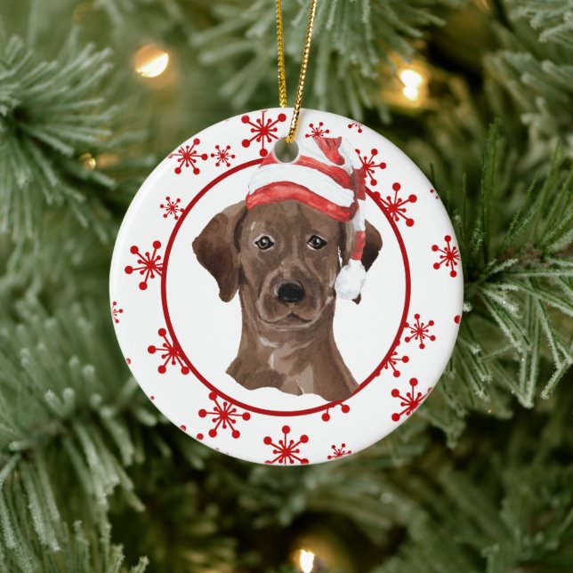 Labrador Retriever Weihnachtsmannmütze Red Snowfla Keramik Ornament (Baum)