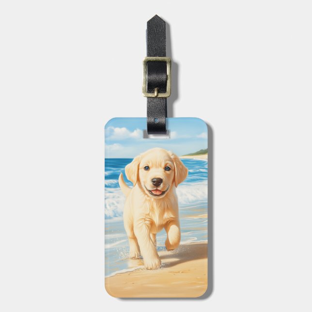 Labrador Retriever Welpe am Strand Gepäckanhänger (Vorderseite vertikal)