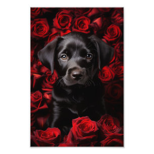 Labrador Retriever Welpe mit Rose Fotodruck