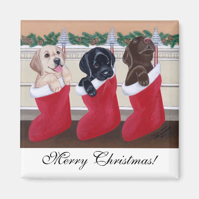 Labrador Retriever Welpen Weihnachtsmalerei Magnet (Vorne)
