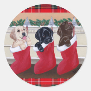 Labrador Retriever Welpen Weihnachtsmalerei Runder Aufkleber