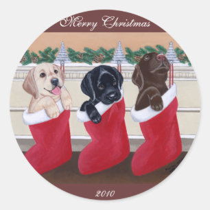 Labrador Retriever Welpen Weihnachtsmalerei Runder Aufkleber