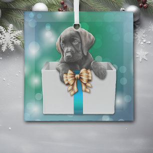 Labrador Retriever Welppy in Box Bokeh Weihnachten Ornament Aus Glas