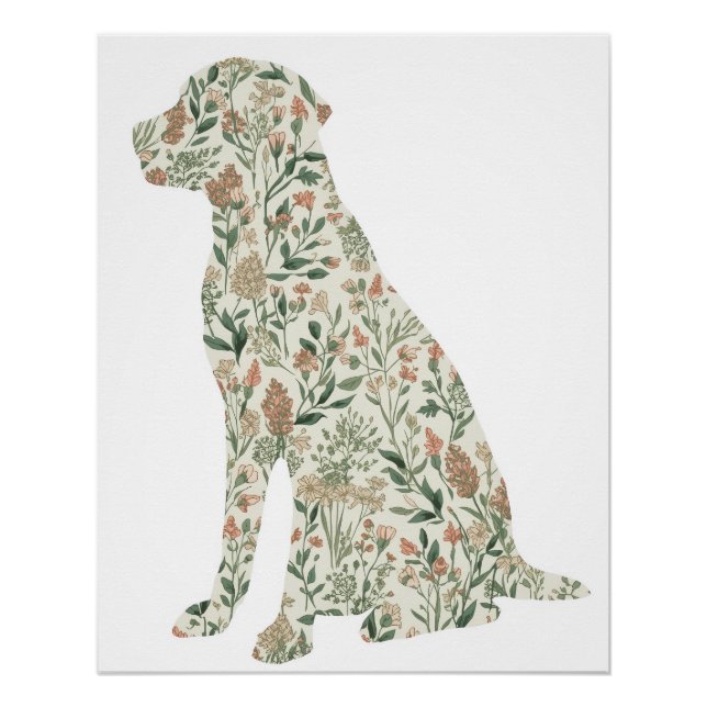 Labrador Retriever Wildblumen Botanischer Kunstdru Poster (Vorderseite)