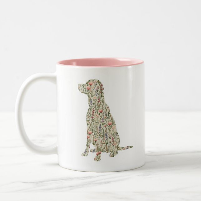 Labrador Retriever Wildflower Silhouette Dog Mom Zweifarbige Tasse (Links)