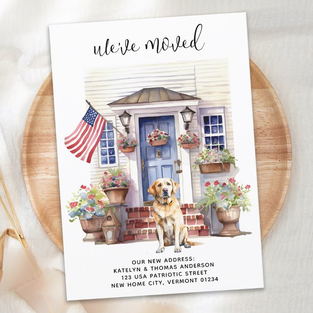 Labrador Retriever Yellow Dog Patriotic Pet Moving Ankündigung (Von Creator hochgeladen)