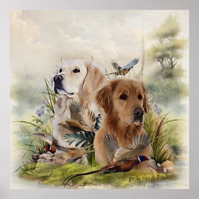 Labrador Retrievers mit Fasan,Kunst Poster (Vorne)