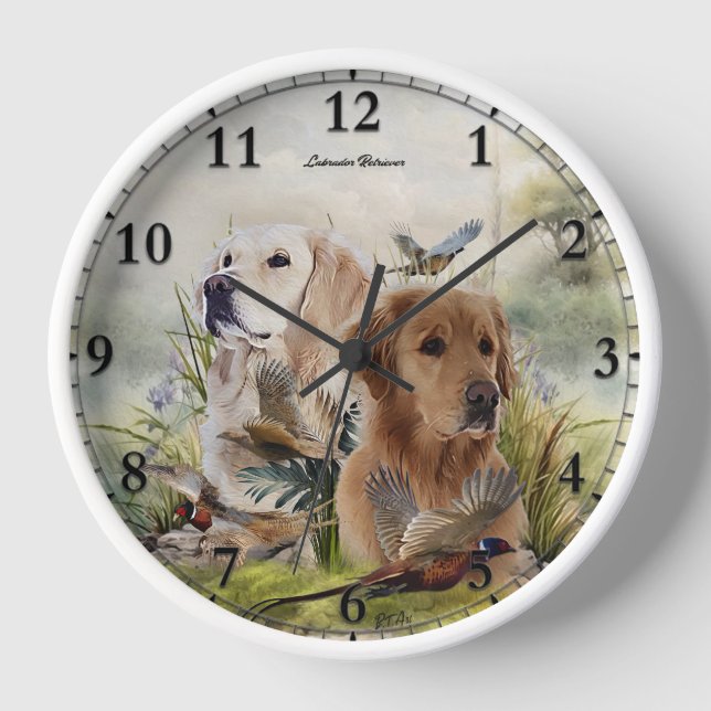 Labrador Retrievers mit Fasan,Kunst Uhr (Vorderseite)