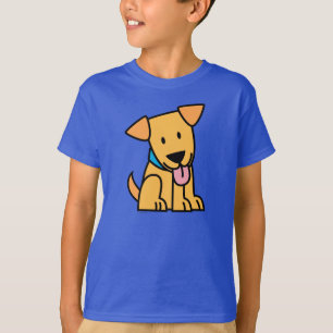 Labrador-Retrieverwelpenhund sitzen goldenen T-Shirt