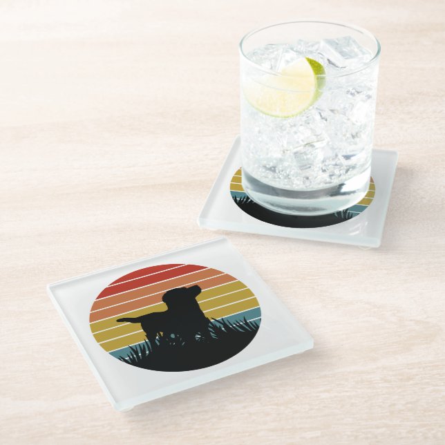 Labrador Retro Sunset Glasuntersetzer (Schrägansicht)