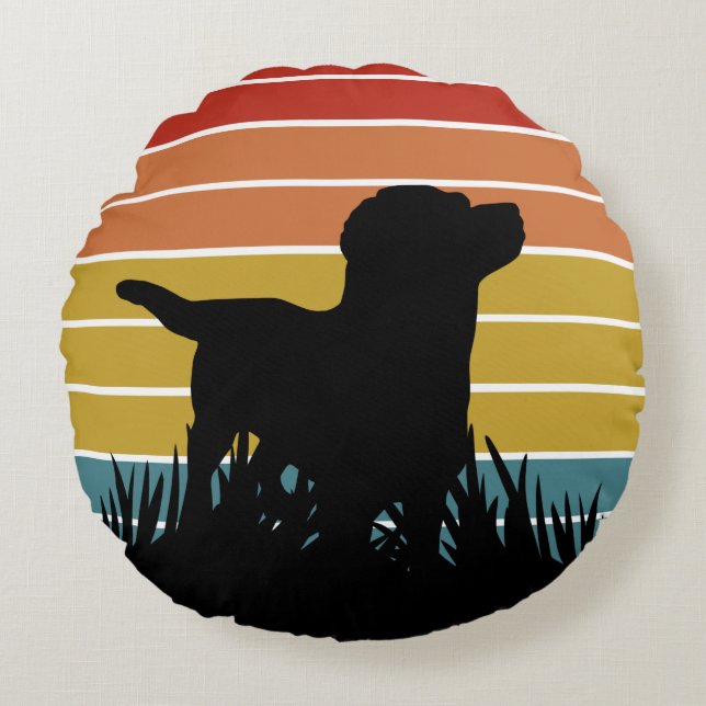 Labrador Retro Sunset Rundes Kissen (Vorderseite)