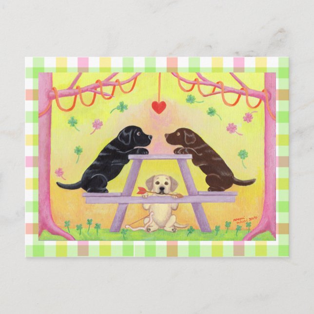 Labrador Romance Valentine Feiertagspostkarte (Vorderseite)