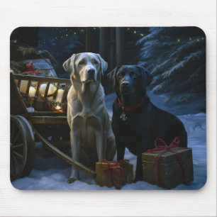Labrador Schneeschlitten Weihnachtsdekoration  Mousepad