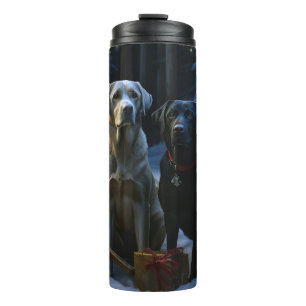 Labrador Schneeschlitten Weihnachtsdekoration  Thermosbecher