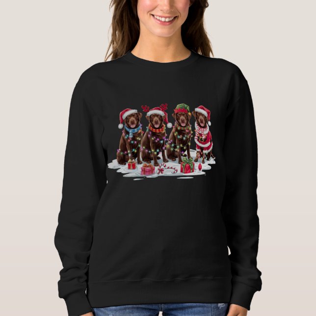 Labrador Schokolade Weihnachtsmannmütze Geweih Wei Sweatshirt (Vorderseite)