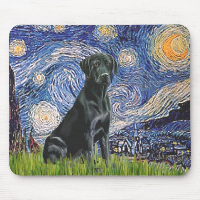 Labrador (schwarz) - Starry Night Mousepad (Vorne)