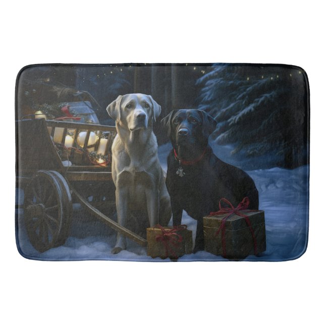 Labrador Snowy Sleigh Weihnachtsdekor Badematte (Vorderseite)
