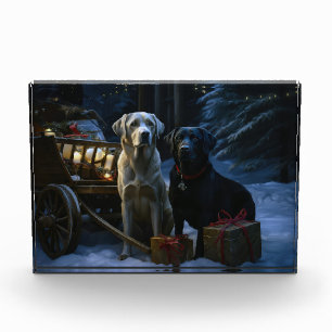 Labrador Snowy Sleigh Weihnachtsdekor Fotoblock