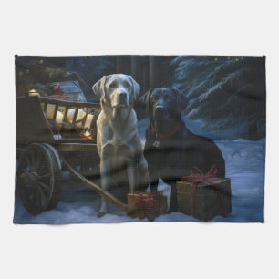 Labrador Snowy Sleigh Weihnachtsdekor Geschirrtuch