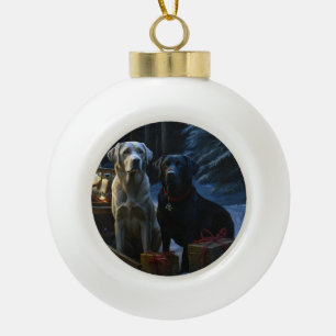 Labrador Snowy Sleigh Weihnachtsdekor Keramik Kugel-Ornament