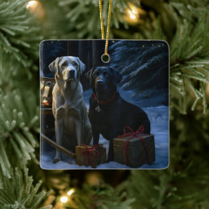 Labrador Snowy Sleigh Weihnachtsdekor Keramikornament
