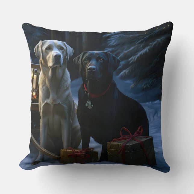 Labrador Snowy Sleigh Weihnachtsdekor Kissen (Vorderseite)