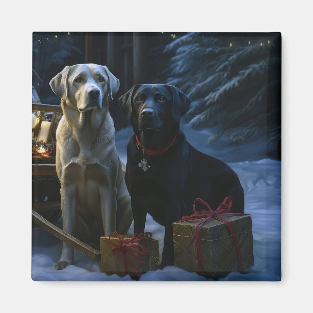 Labrador Snowy Sleigh Weihnachtsdekor Magnet (Vorne)