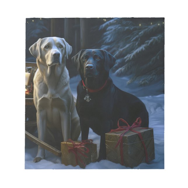 Labrador Snowy Sleigh Weihnachtsdekor Notizblock (Vorderseite)