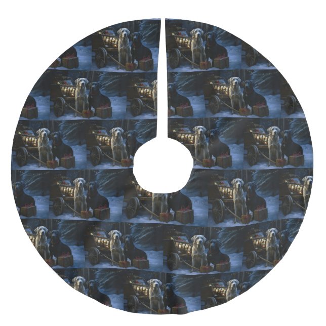 Labrador Snowy Sleigh Weihnachtsdekor Polyester Weihnachtsbaumdecke (Vorderseite)