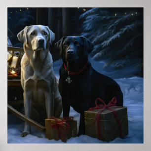 Labrador Snowy Sleigh Weihnachtsdekor Poster