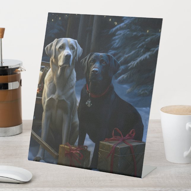 Labrador Snowy Sleigh Weihnachtsdekor Sockelschild (In Situ)