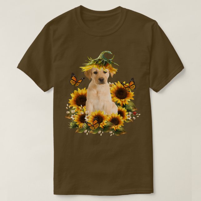 Labrador Sonnenblume Schmetterling Niedlicher Hund T-Shirt (Design vorne)
