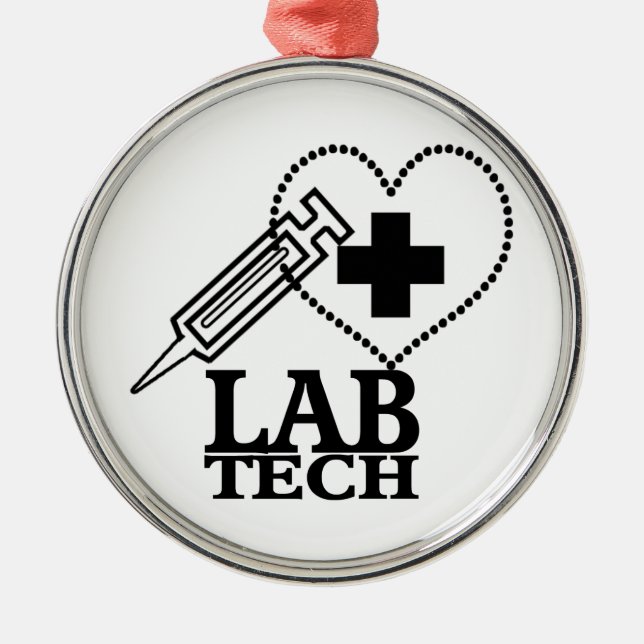 LABRADOR TECH HERZ. SYRINGE LOGO MEDICAL LABORATOR ORNAMENT AUS METALL (Vorne)