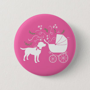 Labrador Theme Dog Baby Dusche Pink Labrador Button